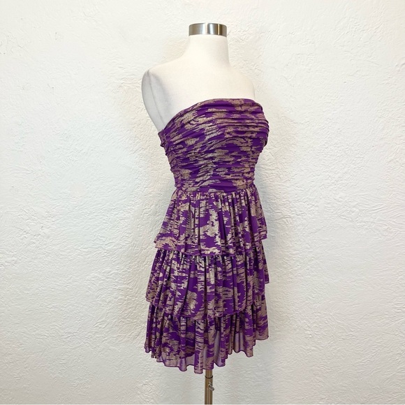 Y2k 90s Vintage Mini Dress Purple Gold Metallic Tiered Jodi Kristopher 5 - Picture 11 of 13